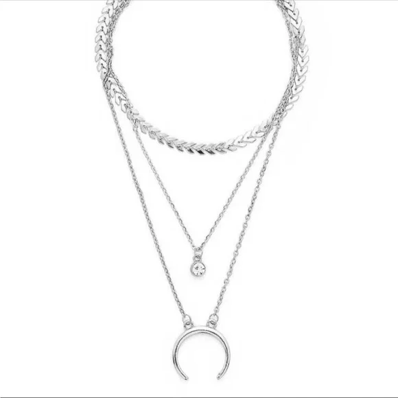 Silver Layered Moon Necklace - Picture 2 of 4